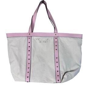 Victoria's Secret Vintage Y2K Canvas Tote Bag Grommet Studded Western Baby Pink